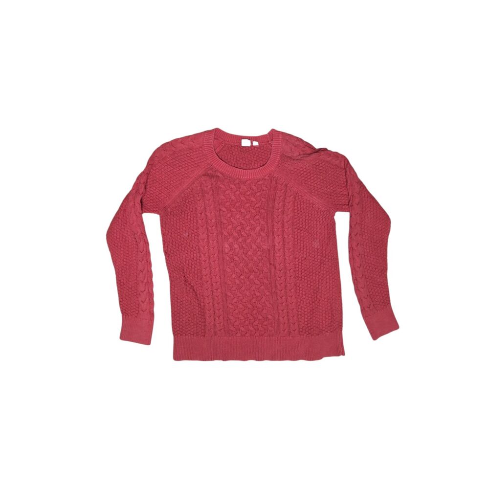 GAP Dusty Red Cable Knit Raglan Crewneck Pullover Sweater Size Medium
